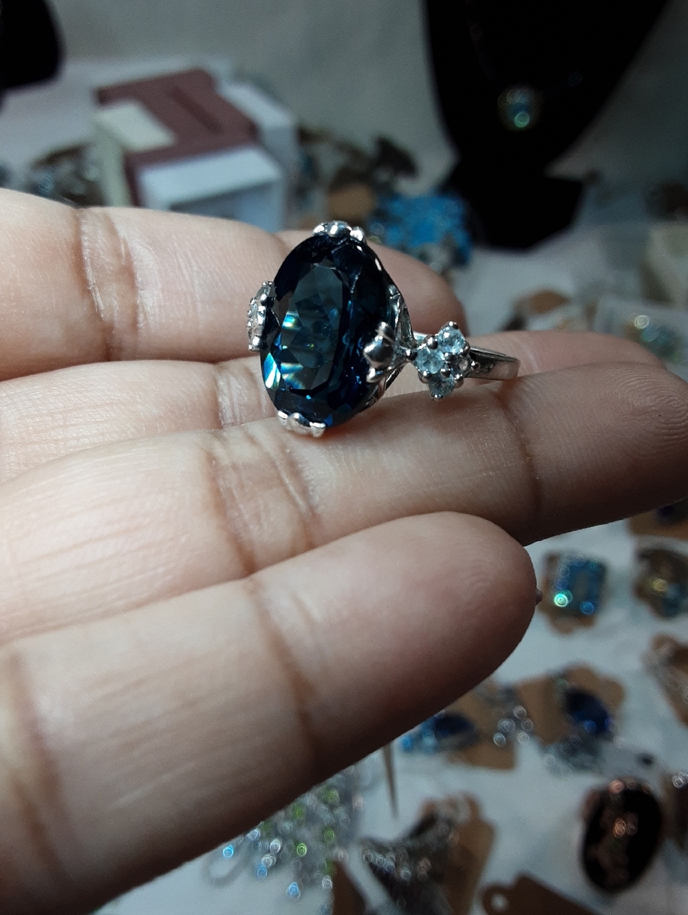 925 Genuine London Blue, Sky Blue Topaz Ring.